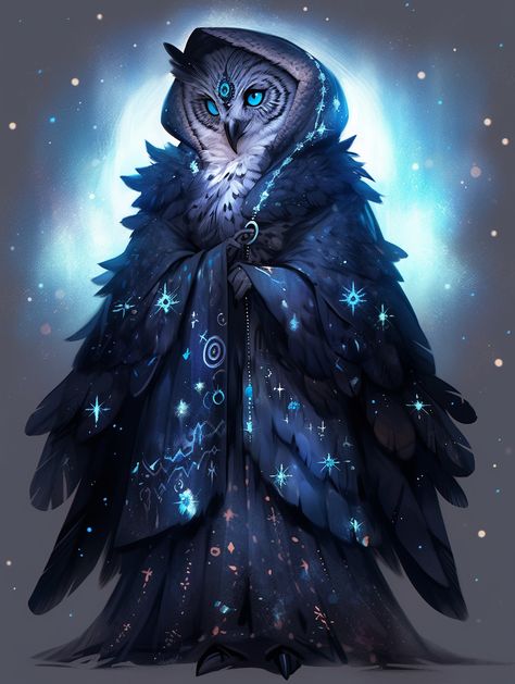 Humanoid Owl Concept Art, Owlkin Fantasy Art, Owlin Dnd Warlock, Fantasy Owl Creature, Owlin Dnd Art, Owl Person Character Design, Owl Folk Dnd, Owlin Wizard, Owlfolk Dnd