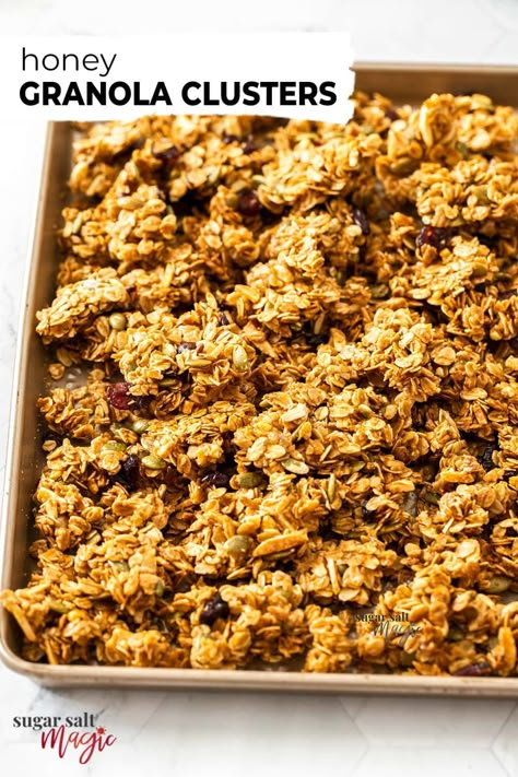 Homemade Chunky Granola, Carnival Cruise Granola Recipe, How To Make Granola Clusters, Healthy Granola Clusters, Granola Recipe With Honey, Honey Granola Clusters, Chunky Granola Recipe, Toasted Granola, Homemade Granola Clusters