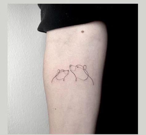 One Line Bear Tattoo, Bear Fine Line Tattoo, Dainty Bear Tattoo, Dainty Wolf Tattoo, Mama Bear Tattoo Ideas For Women, Small Bear Tattoos For Women, Fine Line Bear Tattoo, Minimalist Bear Tattoo, Small Bear Tattoo