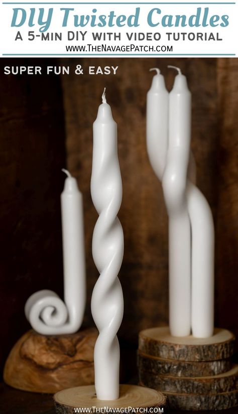 DIY Twisted Candles | DIY candle bending | Bendy candle twists | DIY twisty candles | How to make twisted candles | How to bend taper candles | Twisted taper candles | DIY Lex Pott Candles | How to make Lex Pott candles | Candle hacks | DIY candles | Aesthetic candles | Curvy candles | Easy twisted candles | #TheNavagePatch | TheNavagePatch.com Lex Pott Candles, Curvy Candles, Diy Twisted Candles, Twisty Candles, Bendy Candle, Diy Taper Candles, Tapper Candles, Candle Hack, The Navage Patch