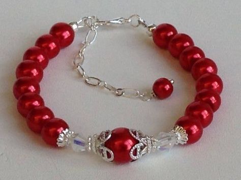 Red Pearl, Diy Bracelets Easy, Gelang Manik, Jewelry Bracelets Silver, Beaded Bracelet Patterns, Beaded Bracelets Diy, Bracelets Jewelry, Bead Jewellery, Christmas Jewelry