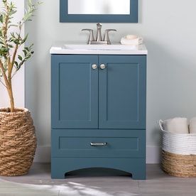 Bathroom Vanity 30”, Blue Bathroom Cabinet Ideas, Half Bath Vanity, Powder Room Redo, 24 Inch Bathroom Vanity, Blue Bathroom Vanity, Admiral Blue, Cultured Marble Vanity Top, Bathroom Sink Cabinets