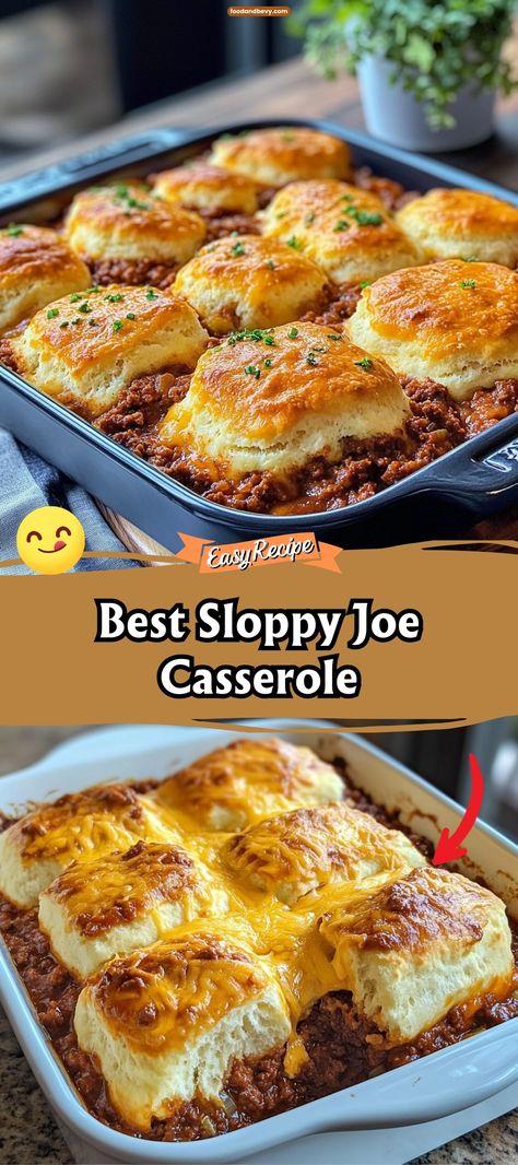 Transform the classic sandwich into a hearty bake with the Sloppy Joe Casserole. Featuring a savory meat sauce with a sweet and tangy flavor profile, layered between buns and topped with cheese, this dish is a more fork-friendly version of the beloved Sloppy Joe. #SloppyJoeCasserole #ComfortFood #FamilyFavorites Sweet Sloppy Joe Recipe, Sloppy Joe Cornbread Casserole, Sloppy Joe Cornbread, Unique Casseroles, Quick Casserole Recipes, Baking Dish Recipes, Guy Food, Lunch Casserole, Cornbread Topping