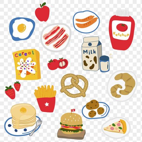 Food Doodle, Doodle Sticker, Cute Pizza, Food Doodles, Apple Stickers, Overlays Cute, Korean Stickers, Food Cartoon, Food Stickers