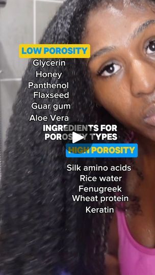 23K views · 2.1K reactions | Here’s my list of must have ingredients for conditioners depending on your porosity type.  If you’re low porosity focus on moisturising treatments as this hair type is difficult to introduce moisture to.   If you’re high porosity focus on protein strengthening treatments as this hair type is more fragile and easily broken.  📌Low porosity   Look for ingredients that are humectants they pull moisture from the air into your hair.  List of ingredients: (you only need 1-2 in your conditioner)  Glycerin Honey Panthenol Flaxseed Guar gum Aloe Vera  📌High porosity   Look for ingredients that are protein as they help to replenish, nourish and strengthen the strand to prevent breakage  List of ingredients: (you only need 1-2 in your conditioner)  Silk Amino Acids Rice Moisture Miracle, Low Porosity, Low Porosity Hair Products, Rice Water, Growth Tips, Amazing Hair, Hair Growth Tips, Au Naturale, Deep Conditioner