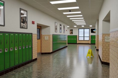 School Lockers Hallway, Bloxburg School, Highschool Musical, Classroom Decor Middle, School Hallway, School Building Design, School Background, Hallway Wallpaper, Classroom Decor High School