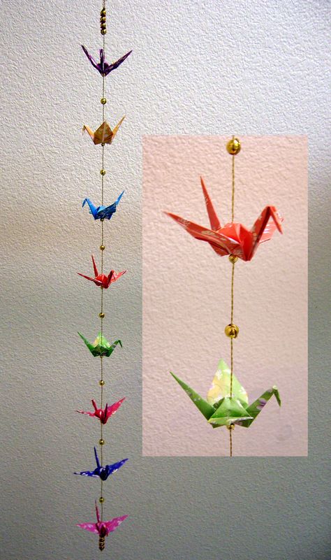 Origami Crane Tutorial, Envelope Origami, Paper Crane Mobile, Dragon Origami, Hanging Origami, Origami Garland, Origami Decor, Origami Mobile, Origami Ornaments