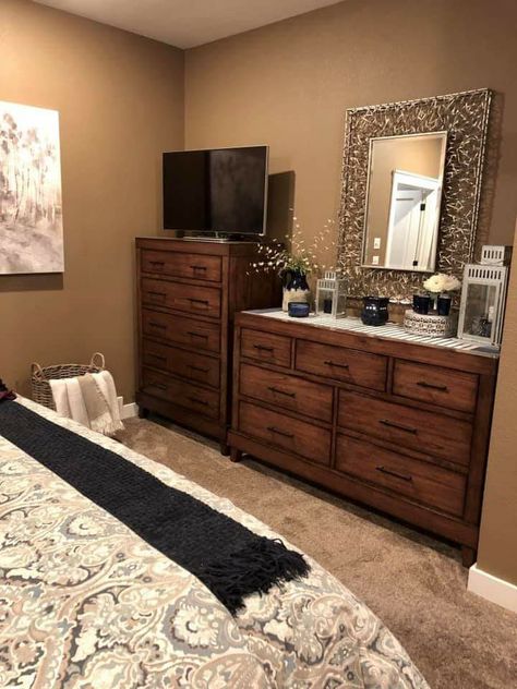 I like how the two dressers are placed side by side to fill the usable space, nook in the room. Fabric Dresser In Bedroom, Dresser Next To Bed Small Bedrooms, Dresser On Side Of Bed, 2 Dressers Side By Side, 2 Dressers In Bedroom, Small Room Dresser Ideas, Dressers For Small Bedrooms, Two Dressers In Bedroom Side By Side, His And Hers Dressers