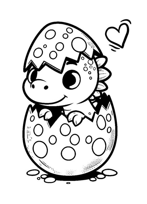 Cute Dinosaur Hatching from a Dotted Egg Coloring Page 🦕🥚 Dinosaur Egg Tattoo, Dinosaur Egg Drawing, Dinosaur Coloring Pages Free Printable, Dino Coloring Pages, Drawing Dinosaurs, Dinosaur Hatching, Hatching Dinosaur Egg, Lego Dinosaur, Egg Coloring Page