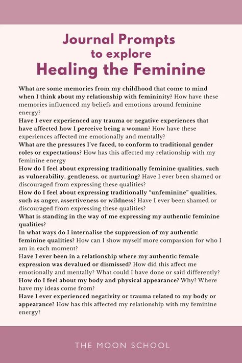 Feminine Energy Journaling, Journal Feminine Energy, Reparenting Journal Prompts, Limerence Healing, Feminine Energy Prompts, External Validation Journal Prompts, Journal Prompts For Boundaries, Shadow Work Feminine Energy, Journal Prompts Sexuality