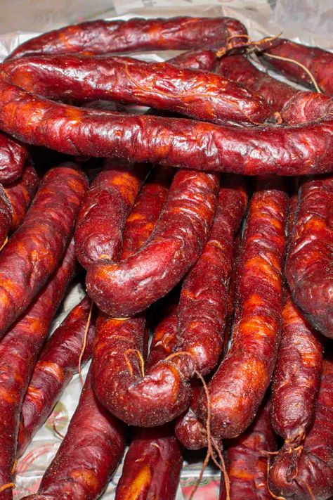 Portuguese Sausage - Chourico Polish Sausage Recipes, Sausage Making Recipes, Portuguese Sausage, Sausage Ingredients, Homemade Sausage Recipes, Smoked Sausage Recipes, Kielbasa Recipes, Polish Sausage, Italian Sausage Recipes