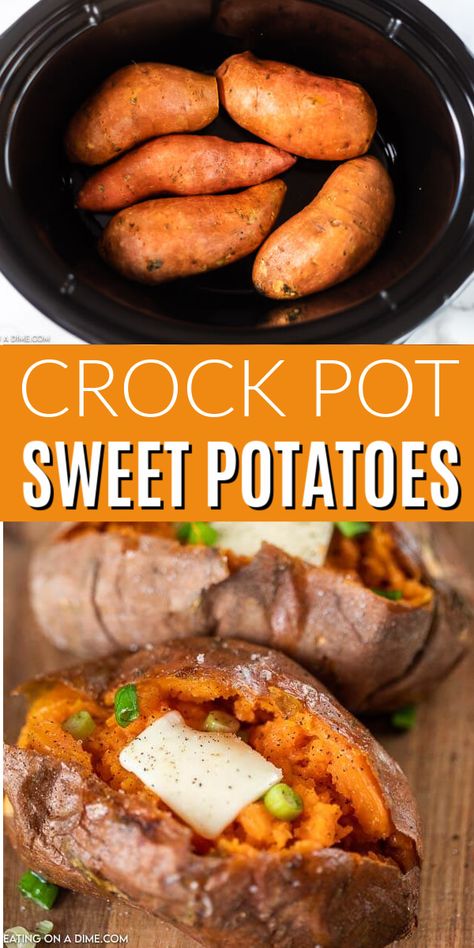 Crockpot Sweet Potato Recipes, Crockpot Sweet Potatoes, Pressure Cooker Sweet Potatoes, Crockpot Potatoes, Baked Potatoes In The Oven, Crock Pot Sweet Potatoes, Crock Pot Baked Potatoes, Potatoes In The Oven, Sweet Potato Toppings