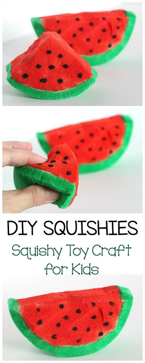 How to Make Squishies: DIY Squishy Toy Tutorial- fun craft for kids and a great sensory toy too! How To Make Squishies, Diy Squishy, Homemade Squishies, Squishies Diy, Watermelon Crafts, Diy Kids Toys, Summer Crafts For Kids, Homemade Toys, Brain Games