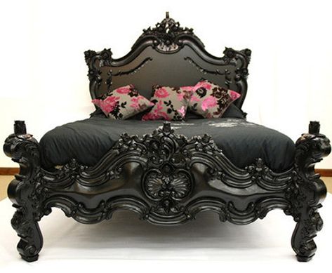 romantic bed black fabulous baroque 2 Dreaming of the Romantic Era? Baroque beds by Fabulous & Baroque Awesome Bed, Sparkly Walls, Baroque Bed, Goth House, Rococo Furniture, Gothic Bedroom, Black Bed, French Bed, Gothic Furniture