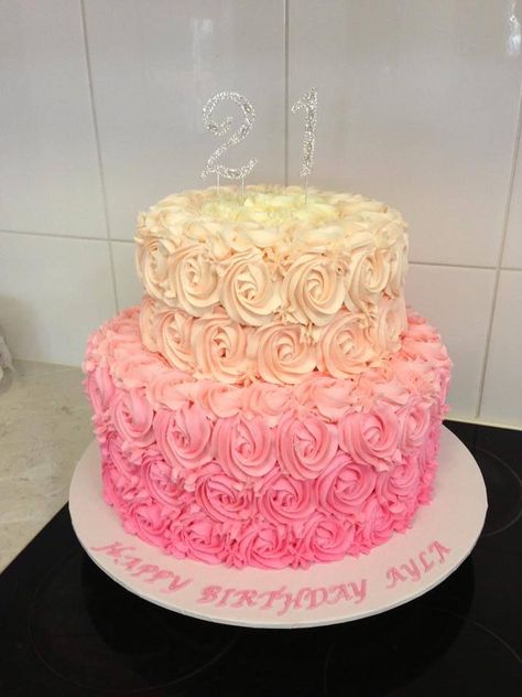 Buttercream Rose Cake, Cake For Women, Barrel Cake, Decorating Birthday, Tiered Cakes Birthday, 21st Cake, Rosette Cake, 21st Birthday Cakes, 16 Birthday Cake