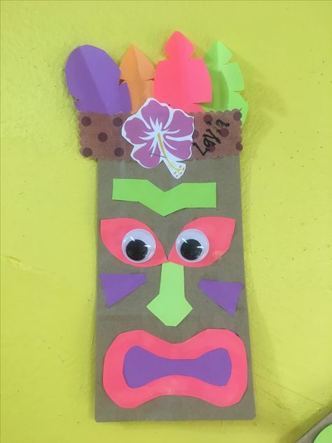 Luau Theme Classroom: Tiki Man Craft Luau Arts And Crafts, Preschool Tropical Crafts, Hawaiian Games Activities, Luau Toddler Crafts, Hawaiian Luau Crafts For Kids, Luau Preschool Crafts, Aloha Crafts For Kids, Luau Party Ideas Classroom, Hawaiian Party Crafts For Kids