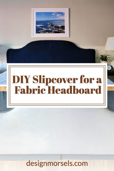 DIY slipcover for a fabric headboard How To Cover Headboard With Fabric, Change Headboard Fabric, Paint Fabric Headboard Diy, Reupholstering Headboard, Cover A Headboard, Fabric Headboard Ideas, Reupholster Headboard, Diy Slipcover, Fabric Covered Headboard