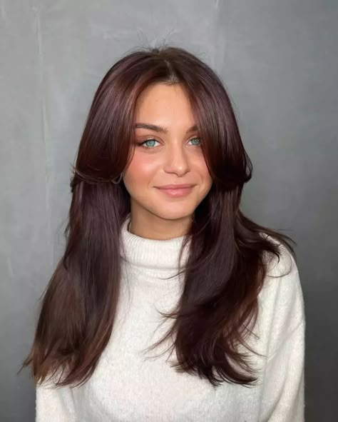 Have you ever thought about going with a cherry brunette hairstyle? It is a specific shade. We can agree on that, but it is a hair color that cannot g... Cherry Brunette Hair, Cherry Brunette, Red Hair Pale Skin, Cherry Brown Hair, Cherry Cola Hair Color, Cherry Cola Hair, Cherry Hair Colors, Dark Brunette Hair, Hair Color Chocolate