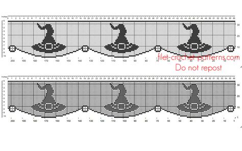 Free crochet filet pattern Halloween border with witch hat - free filet crochet patterns download Halloween Filet Crochet, Crochet Filet Pattern, Free Filet Crochet Patterns, Halloween Border, Filet Crochet Patterns, Halloween Borders, Crochet Patterns Filet, Fillet Crochet Patterns, Crochet Filet