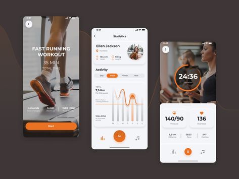 Fitness Tracker App, Gym App, Running App, Hotel App, App Redesign, Android Design, App Log, App Interface Design, Sports App