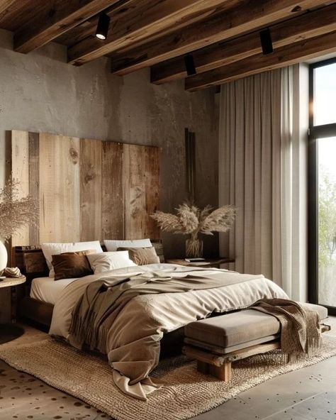 Earthy Bedroom Decor, Chocolate Brown Interior, Room Inspiration Cozy, Rustic Bedroom Inspiration, Cozy Earthy Bedroom, Hotel Style Bedroom, Bedroom Built Ins, Cozy Bedroom Design, Feature Wall Bedroom