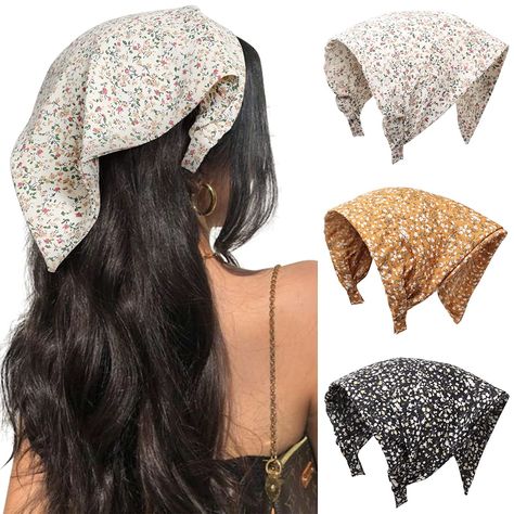 HAIMEIKANG Floral Hair Scarf Headbands for Women Boho Hair Bandanas Scarf for Women Triangle Head Kerchief Solid Color Hair Bands Vintage Head Scarf (Beige+Yellow+Black) Kerchief Headband, Vintage Head Scarf, Scarf Headbands, Hair Bandanas, Bandana Headbands, Boho Bandana, Kerchief Hair, Hair Bandana, Triangle Hair