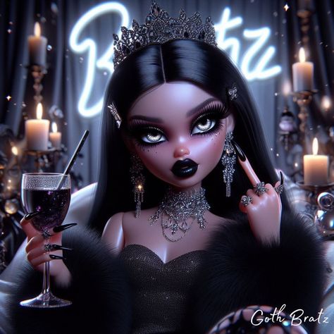 Queens of not giving a F***! Collaboration with @daisybanksbratz 💅🏻🖤💕 #bratz #explorepage Bratz Doll Black Hair, Emo Bratz, Christmas Profile Pics, Goth Bratz, Bratz Princess, Bratz Black, Bratz Art, Bratz Yasmin, Bratz Aesthetic