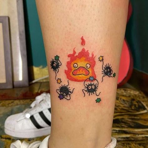 Cute Animated Tattoos, Anime Tattoos Colorful, Colorful Anime Tattoo, Character Tattoos For Women, Anime Themed Tattoos, Anime Tattoos Color, Tattoo Cartoon Characters, Small Cartoon Tattoos, Tiny Anime Tattoos