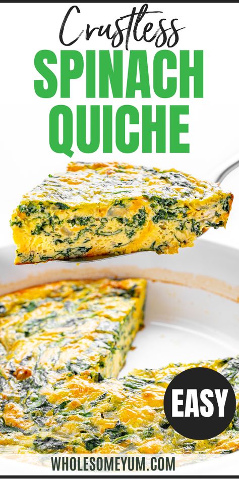 Spinach Quiche Recipe Crustless Spinach Swiss Cheese Quiche, Fresh Spinach Quiche Recipes Easy, Crust Less Spinach Quiche, No Crust Spinach Quiche, Crustless Quiche With Heavy Cream, Keto Breakfast Quiche Crustless, Quick Crustless Quiche, Spinach Crustless Quiche Recipes, Easy Crustless Spinach Quiche