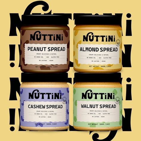 Presenting Nuttini , Nuttini is a premium nut butter brand offering a variety of rich, natural spreads like peanut, almond, and cashew butter. They are dedicated to delivering pure flavors made with the finest nuts and minimal ingredients. - All designs made by @designbyhridya , booking for September are open BOOK NOW!!’ - #dbnuttini @designerbriefs - #designer #branddesign #packagingdesign #graphicdesign #modern #freelance #nutbutter #brand #smallbusiness #identitydesign Peanut Butter Branding, Goat Butter, Introvert Jokes, Peanut Butter Brands, Butter Spread, Cashew Butter, Open Book, Nut Butter, Cashew