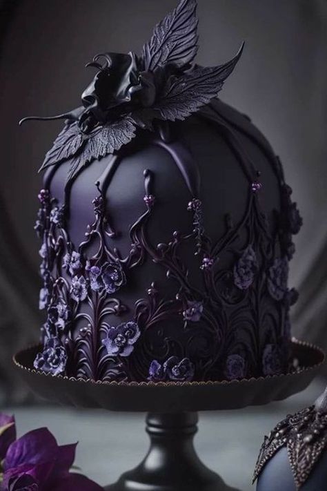 Goth Cake, Goth Cakes, Gothic Wedding Cake, Gothic Cake, Bolo Halloween, Floral Cakes, Fantasy Cake, Black Wedding Cakes, Knot Tying