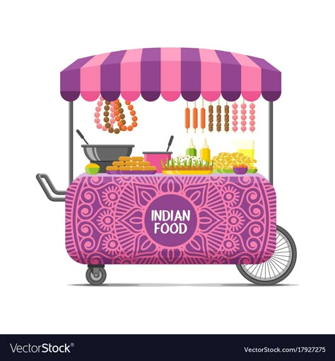 Indian street food cart colorful image Royalty Free Vector Street Food Cart, Desi Street Food, Food Logo Design Inspiration, Food Carts, Food Cart Design, Indian Illustration, Food Logo Design, Indian Street, Food Wallpaper