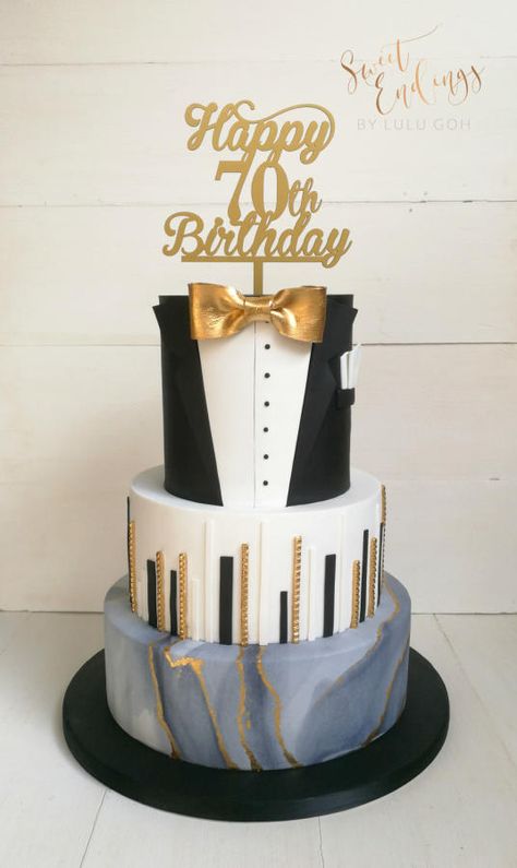 70th Birthday cake for a gentlemen - cake by Lulu Goh Gentlemen Cake, 70th Birthday Cake For Men, 60th Birthday Cake For Men, Best Birthday Cake Designs, 50th Birthday Cakes For Men, Cake Design For Men, 70th Birthday Cake, Dad Birthday Cakes, Fondant Cake Designs