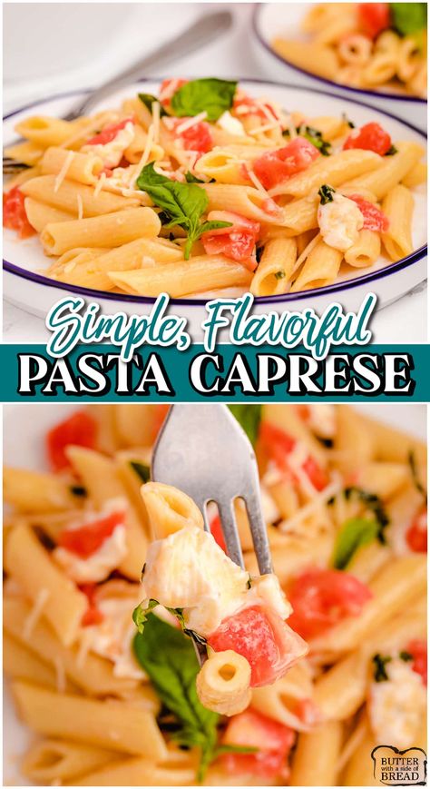 Pasta Caprese is a flavorful, light dinner recipe perfect for weeknights! Quick & easy meatless meal with fantastic fresh flavors from the tomatoes, mozzarella & basil! Fresh Mozzarella Recipe, Meatless Dishes, Casserole Side Dishes, Tomatoes Mozzarella, Light Dinner Recipes, Meatless Meal, Caprese Pasta, Light Dinner, Fresh Mozzarella