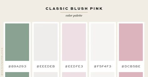 If you're on the lookout for a perfect spring color that's both feminine and stylish, blush pink color palette is the way to go! Blush Pink White Cream Sage Wedding, Green Pink And White Color Palettes, Sage Green And Light Pink Color Palette, Sage Green Wedding Theme Color Palettes Blush Pink, Blush Pink Branding Color Palettes, Blush Pink Color Palette, Sage Color Palette, Blush Pink Color, Pink Color Palette