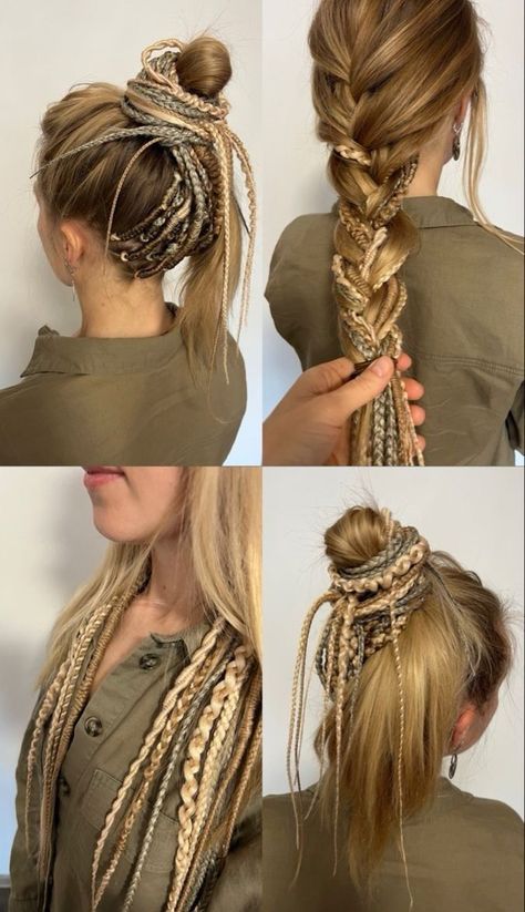 Dreadlock Short Hair, Dread Extension Hairstyles, Long Viking Hairstyles Women, Simple Dreadlocks Styles, Braid In Dreads Extensions, Partial Dreads Hairstyles, Dreads Underneath Hair, Peekaboo Dreads, Partial Dreads Placement