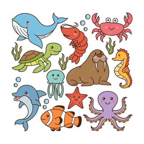 Premium Vector | Sea animals doodle Cute Undersea Drawing, Sea Cartoon Drawings, Cartoon Sea Animals Drawing, Ocean Cartoon Drawing, Sea Animals Doodle, Fish Cartoon Illustration, Cute Fish Drawing Easy, Underwater Animals Drawing, Under The Sea Doodles