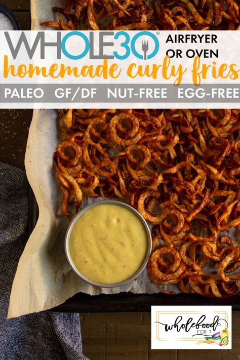 Whole30 Curly Fries - WholeFoodFor7 Unique Whole 30 Recipes, Whole 30 French Fries, Whole 30 Sweet Potato Fries, Whole 30 Fries, Whole30 Snacks On The Go, Whole 30 Crackers, Whole 30 Drinks Approved, Whole 30 Snack Ideas, Whole30 Chips