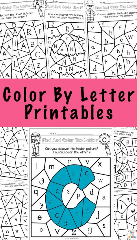 Color By Letter Colour By Letter Free Printable, Hidden Letters Free Printable, Uppercase Letter Activities, Letter Find Worksheets Free Printables, Color By Letter Preschool, Color By Letter Free Printables, Color By Alphabet, Vpk Activities, Color By Letter