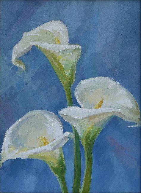 Original Art Oil Painting, measuring: 30W x 40H x 1D cm, by: Mariana Baciu (Moldova). Styles: Modern, Fine Art, Impressionism, Realism. Subject: Floral. Keywords: Still Life, Calla Lily, Calla, Arum Lily, Calla Garden, Flowers, White Flowers, Garden, White. This Oil Painting is one of a kind and once sold will no longer be available to purchase. Buy art at Saatchi Art. Cala Lily Drawings, Peace Lily Painting, Oil Pastel Art Flowers, Still Life Acrylic Painting, Cala Lilies, Lilies Drawing, Virgo Sun, Pretty Icons, Arum Lily