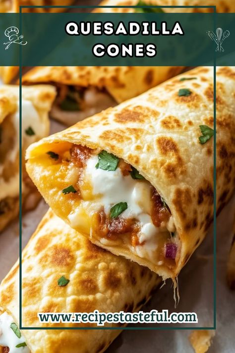 These Quesadilla Cones are a fun twist on traditional quesadillas, featuring crispy tortilla cones filled with savory chicken, peppers, and melted cheese. Perfect for parties or family dinners, they're easy to make and even more enjoyable to eat! Quesadilla Party, Tortilla Cones, Chicken Peppers, Fajita Seasoning, Chicken Quesadillas, Savory Chicken, Quick Weeknight Meals, Oven Cooking, Cooked Vegetables