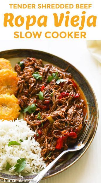 Ropa Vieja Slow Cooker, Cuban Dishes, Boricua Recipes, Spanish Dishes, Crock Pot Recipes, Shredded Beef, Cuban Recipes, Latin Food, Caribbean Recipes