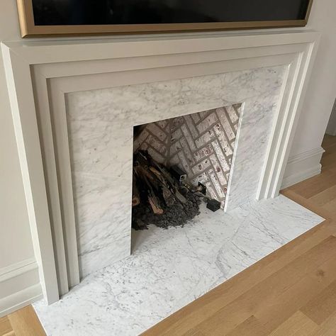 Carrara Marble Fireplace Surround, Marble Hearth Fireplace, Fireplace Marble Surround, Tiled Fireplace Surround, Fireplace Tiling, Porceline Tile, Fireplace Hearth Stone, Carrara Marble Fireplace, Tile Around Fireplace