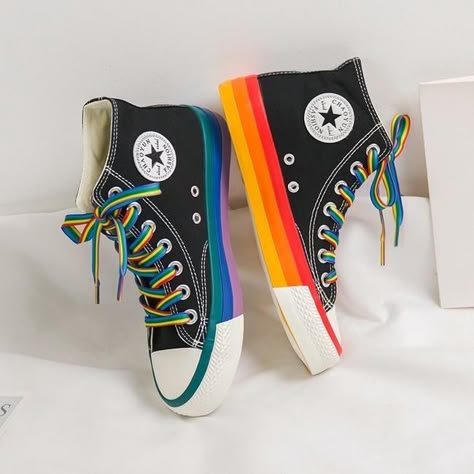 Women High Top Sneakers, Rainbow Sneakers, Aesthetic Shoes, Cool Shoes, Swag Shoes, Converse Sneakers, Cool Clothes, Lace Up Shoes, Canvas Shoes