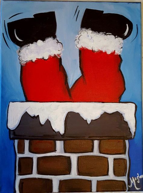 Santa Drawings Easy, What To Paint Christmas, Christmas On Canvas Ideas, Easy Things To Paint Christmas, Easy Painting Christmas Ideas On Canvas, Cute Christmas Canvas Paintings, Christmas Easy Painting Ideas, Sip And Paint Ideas Christmas, Paint And Sip Ideas Step By Step Christmas