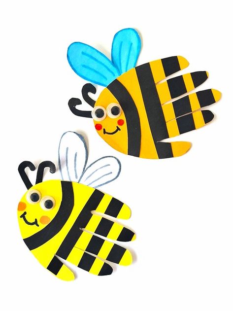 Handprint Bee Craft - Our Kid Things Bumble Bee Craft, Printable Craft Templates, Bee Craft, Honeybee Art, Bee Crafts For Kids, Bee Activities, Bug Crafts, Spring Kids, Spring Crafts For Kids