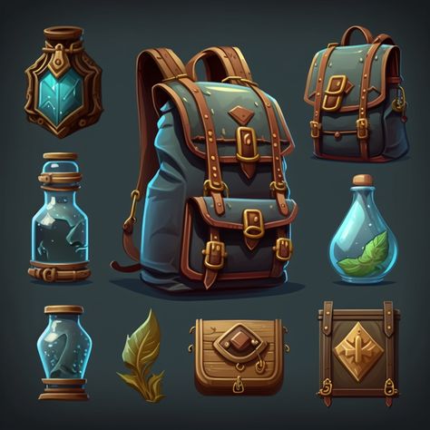 #2D #icons #game Loot Box Concept, 2d Game Assets, Backpack Concept Art, Game Props Concept Art, Game Assets Concept Art, Game Assets 2d, Prop Concept Art, Drawing Props, Backpack Design Concept