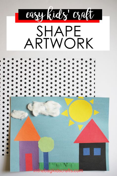 Shape Projects For Preschoolers, Simple Shape Art, Basic Shapes Drawing For Kids, Drawing With Shapes For Kids, Shape House Craft, Shapes Crafts Preschool, Kindergarten Artwork, Shapes Artwork, Shapes Activity