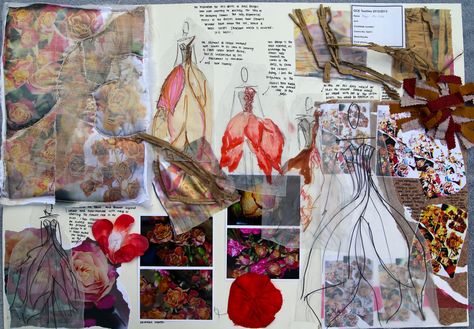 https://flic.kr/p/jsAA48 | Design Development | A Level Textiles Flower project.  Design and print development. Range of dresses based on the process of decay in flowers, and the process of creating textile print Sketchbook Materials, Fashion Sketchbook Inspiration, Sketchbook Layout, Textiles Sketchbook, A Level Textiles, Gcse Art Sketchbook, A Level Art Sketchbook, Arte Peculiar, Fashion Design Sketchbook