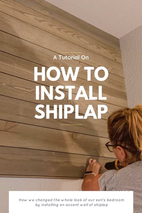 Shiplap Installation Diy, Installing Shiplap, Shiplap Wall Diy, Shiplap Accent Wall, Son Bedroom, Diy Shiplap, Shiplap Wall, Purple Rooms, White Shiplap